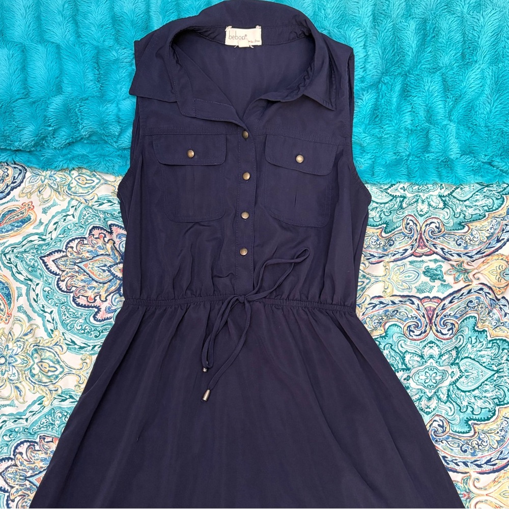Collared Sleeveless Button Up Midi Dress